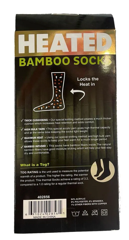 1 Pair Heated Bamboo Sock Thermal for Mens Sock Size (10-13) 3.2 Tog Rating