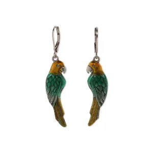 1928 Jewelry&reg; Silver Tone Green/Yellow  Hand Enamel Parrot Earrings