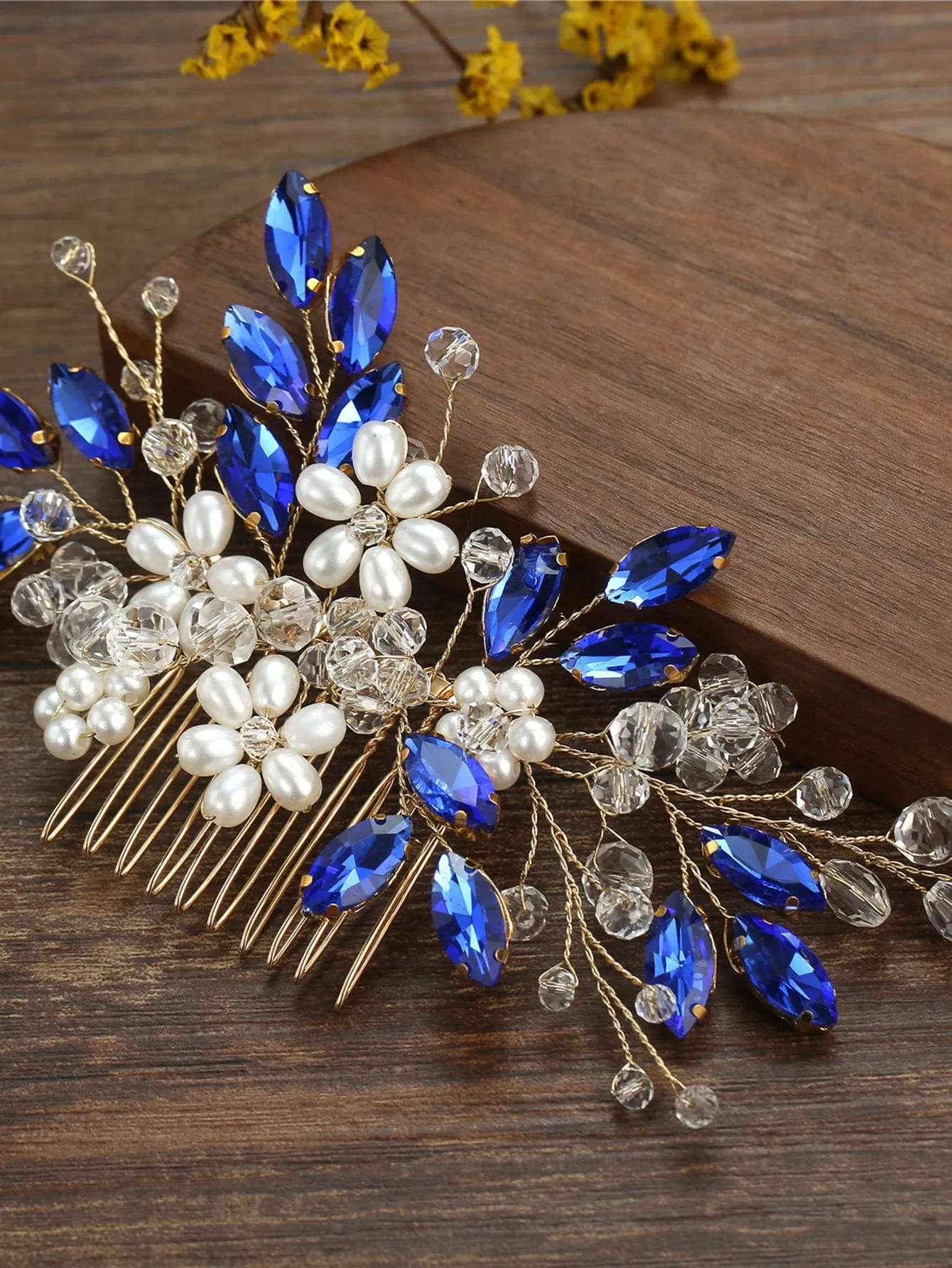 1pc Crystal & Pearl Handmade Hair Comb For Women, Bridal, Wedding, Party, Etc. Elegant