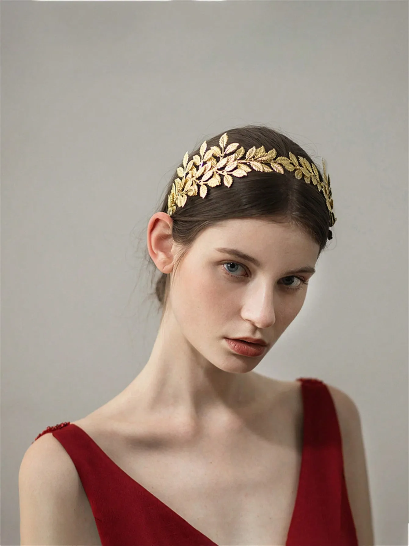 1pc Golden Leaf Headband Baroque Retro Gold Olive Leaf Crown Hair Hoop For Women Girls Wedding Queen Daily Use Hair Accessories