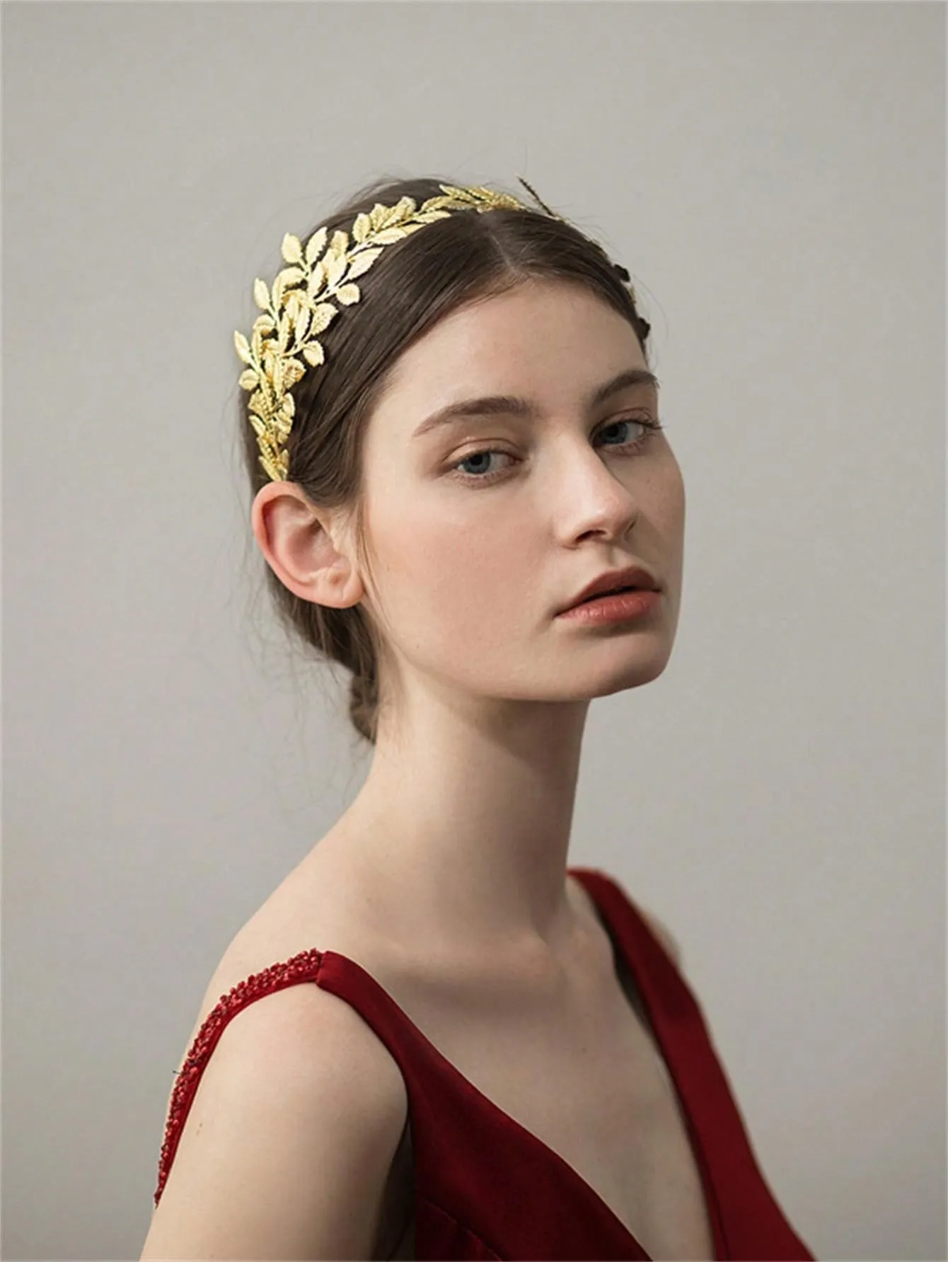 1pc Golden Leaf Headband Baroque Retro Gold Olive Leaf Crown Hair Hoop For Women Girls Wedding Queen Daily Use Hair Accessories