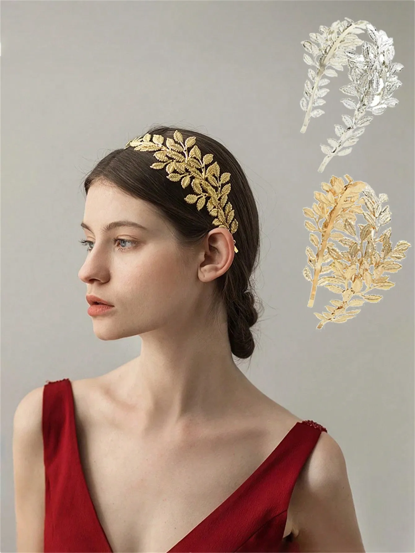 1pc Golden Leaf Headband Baroque Retro Gold Olive Leaf Crown Hair Hoop For Women Girls Wedding Queen Daily Use Hair Accessories