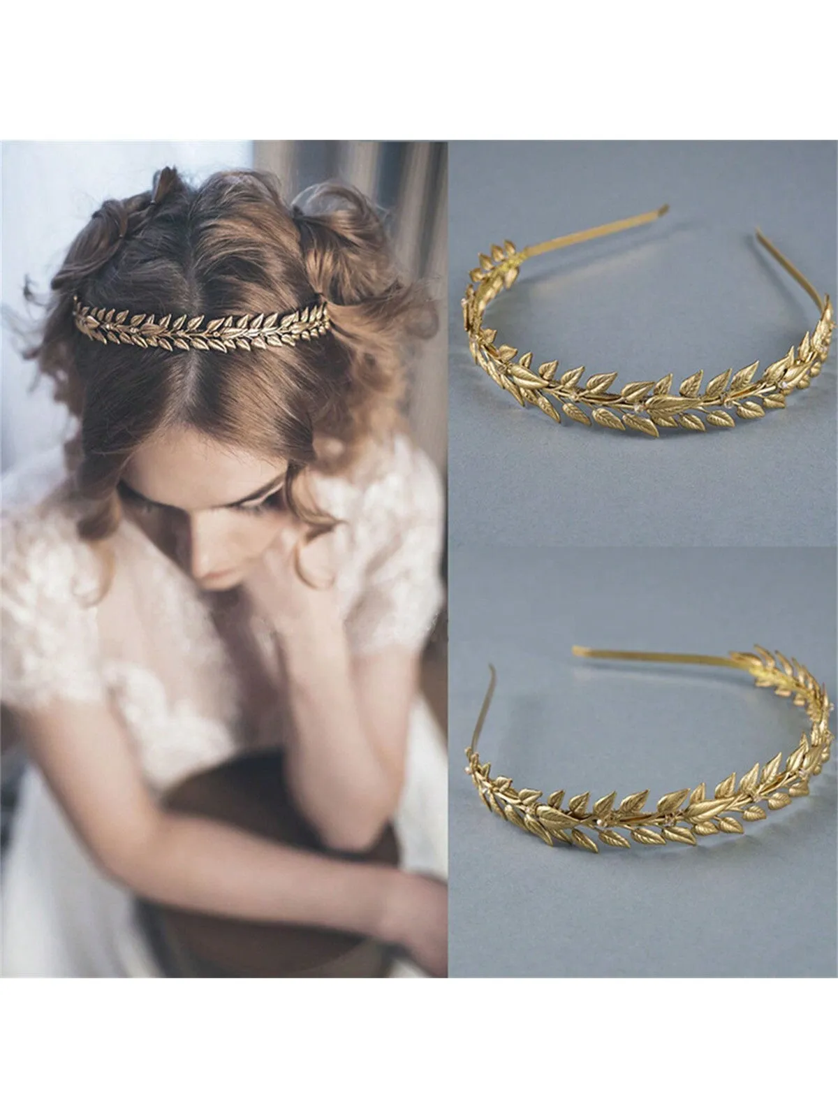 1pc Golden Leaf Headband Baroque Retro Gold Olive Leaf Crown Hair Hoop For Women Girls Wedding Queen Daily Use Hair Accessories