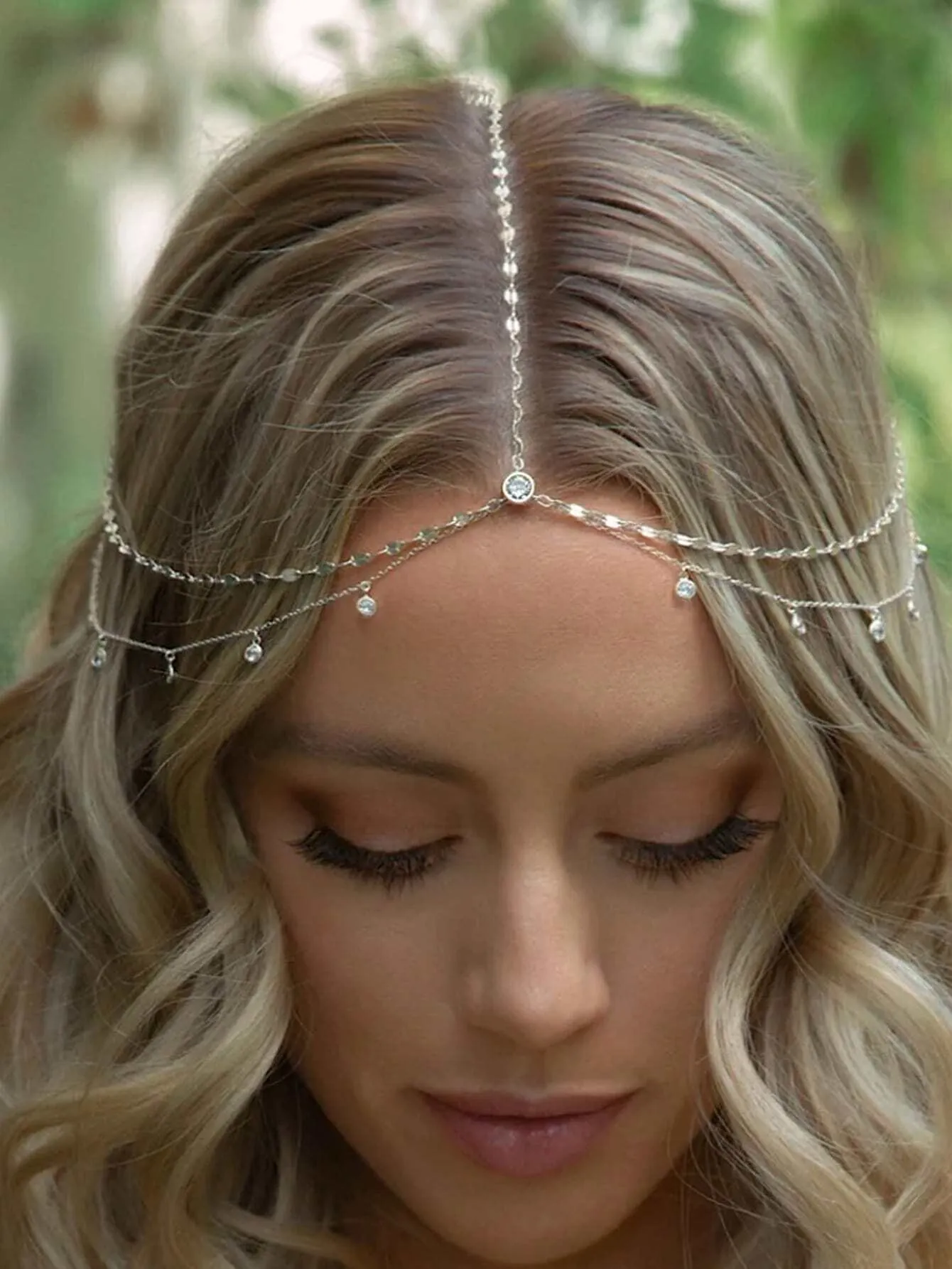 1pc Rhinestone Decor Pendant Headband Bridal Hair Accessory Elegant Tiaras