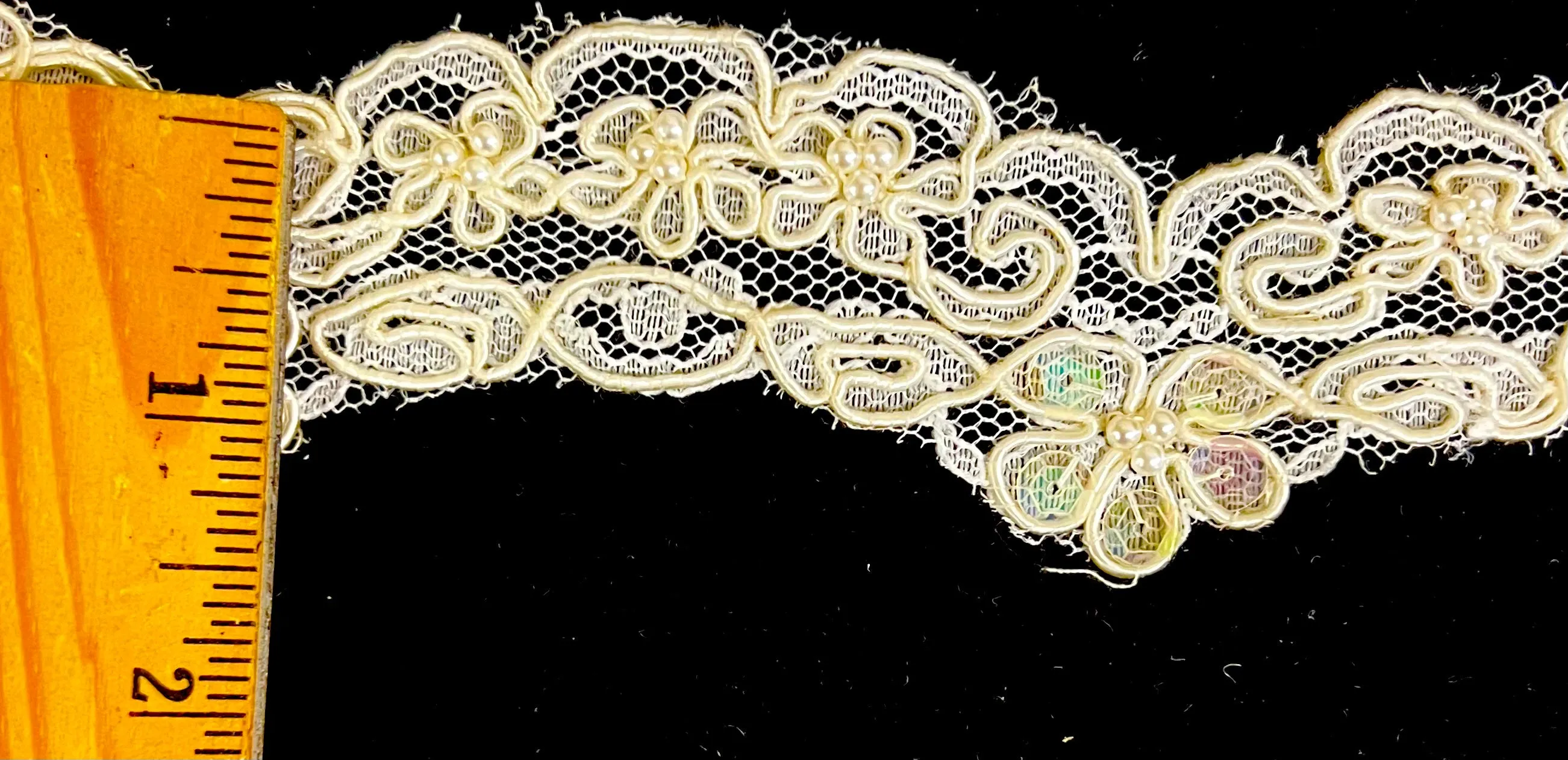 1" Pearls & Corded Bridal Embroidered Lace Trimming - 5 Continuous Yards!