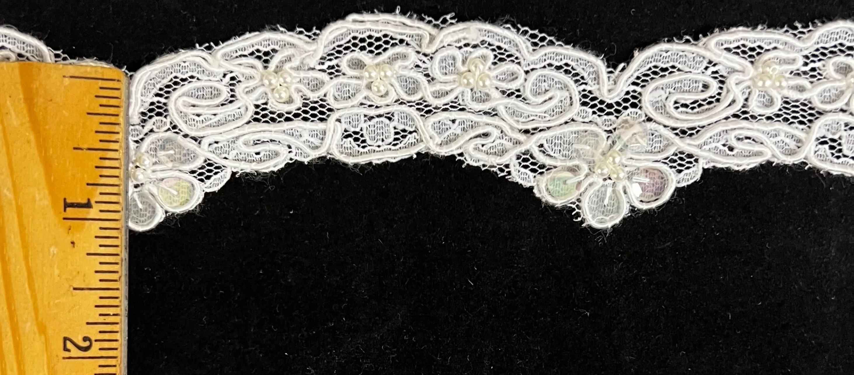 1" Pearls & Corded Bridal Embroidered Lace Trimming - 5 Continuous Yards!