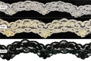 1" Pearls & Corded Bridal Embroidered Lace Trimming - 5 Continuous Yards!