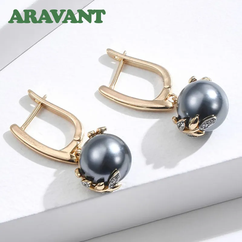 925 Sterling Silver 18K Gold Black Peacock Pearl Dangle Earring