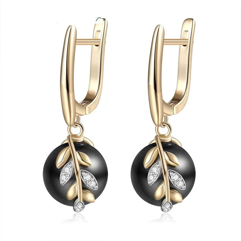 925 Sterling Silver 18K Gold Black Peacock Pearl Dangle Earring