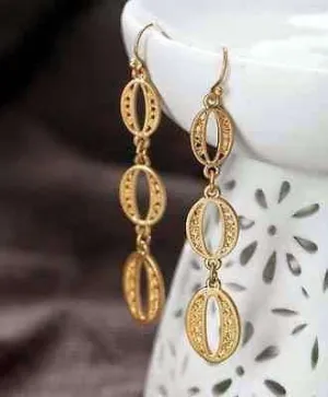 Antiqued Gold Oval Coin Link Dangling Earrings