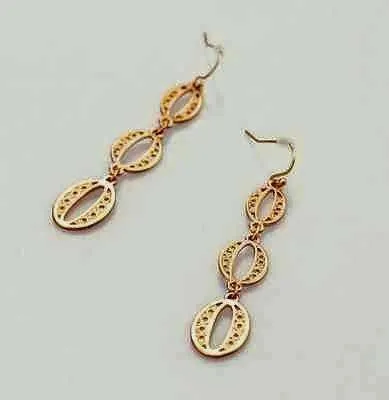 Antiqued Gold Oval Coin Link Dangling Earrings