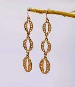 Antiqued Gold Oval Coin Link Dangling Earrings