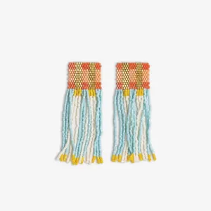 Ava Crossing Colorblock Beaded Fringe Earrings Amalfi