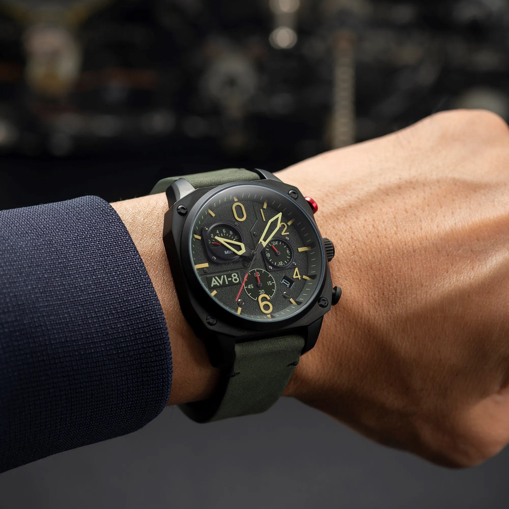 AVI-8 Deep Green Black Hawker Hunter Chronograph Watch AV-4052-08