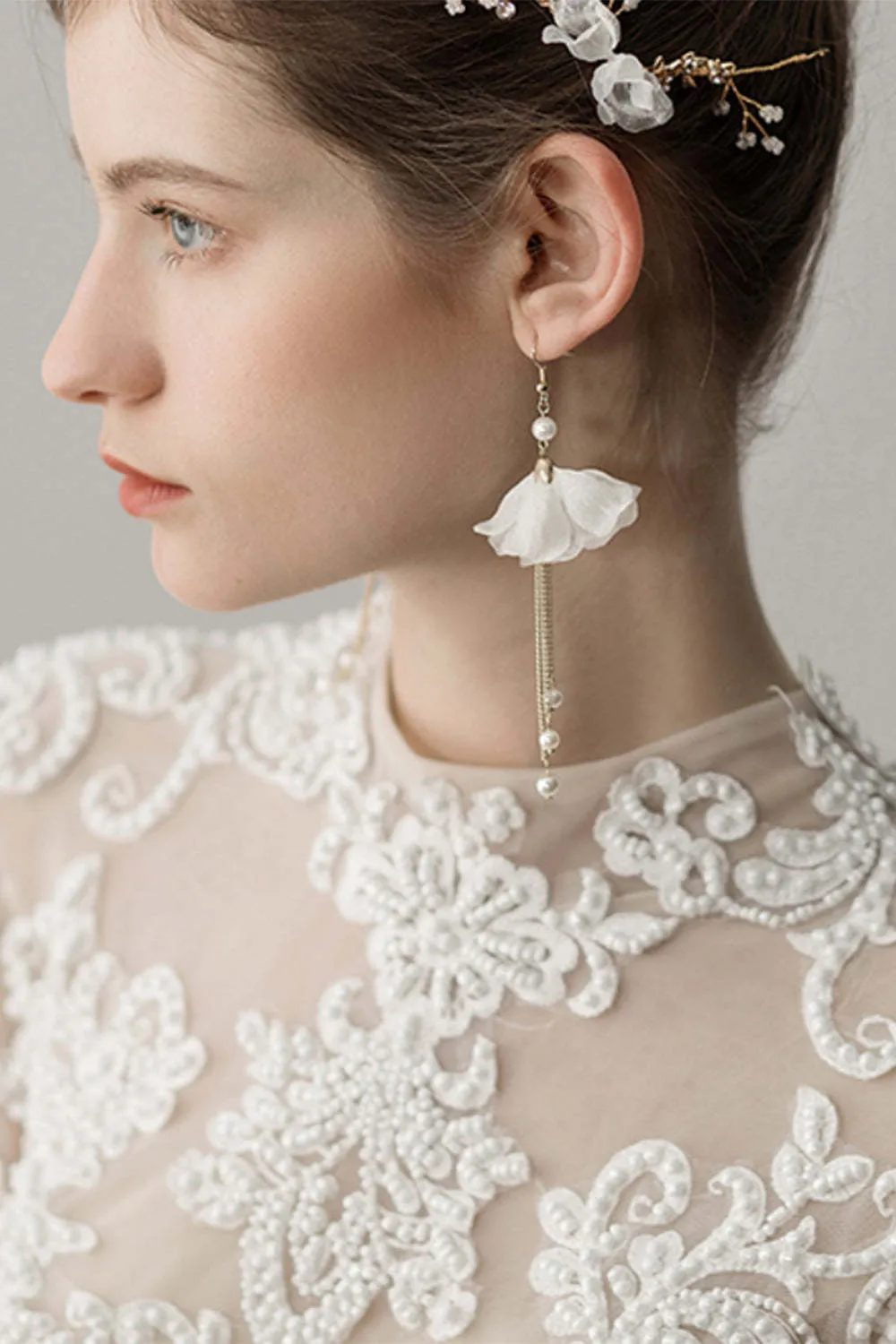 Beaded Flower Bridal Headband Earrings