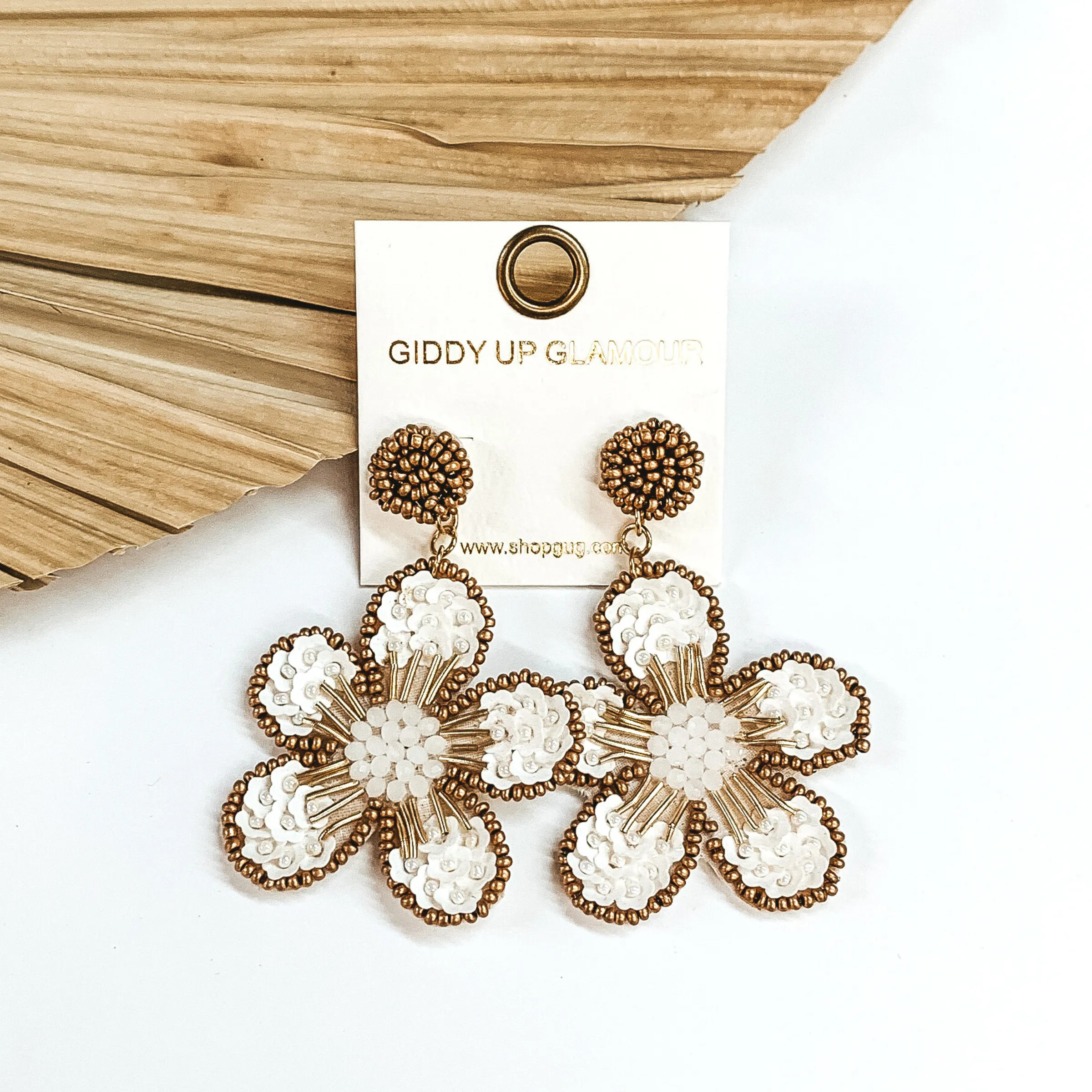 Beaded Flower Earrings in White