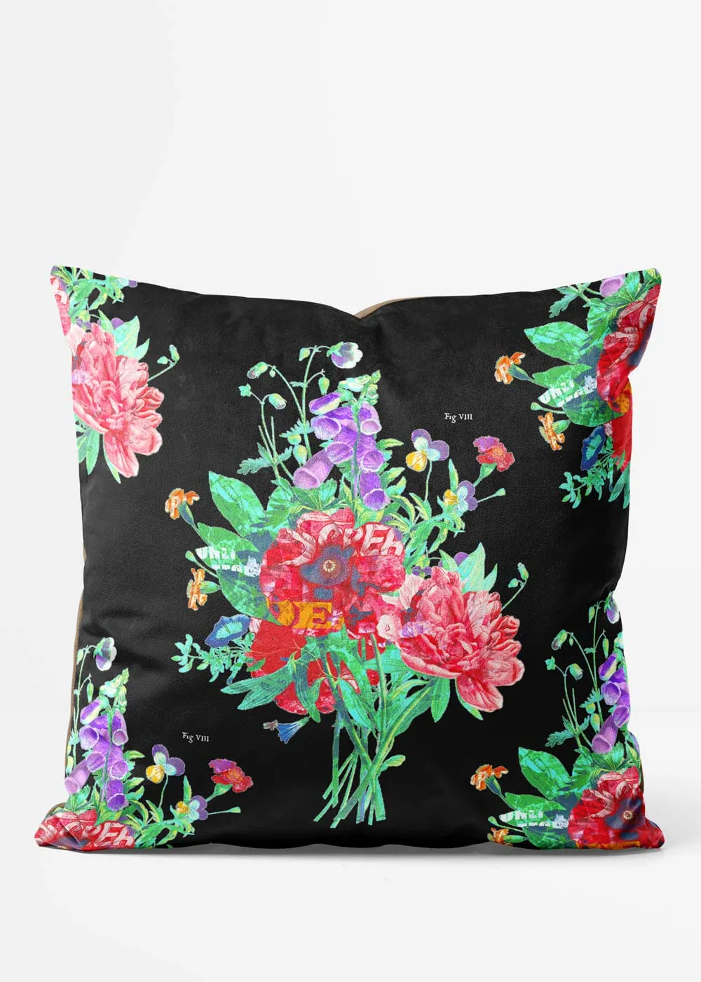 Black Botanical Bunch Flowers Cushion