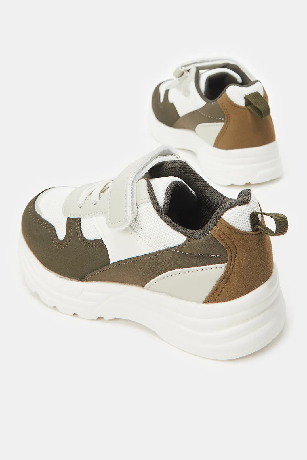 Boys Beige Colour Block Chunky Trainers