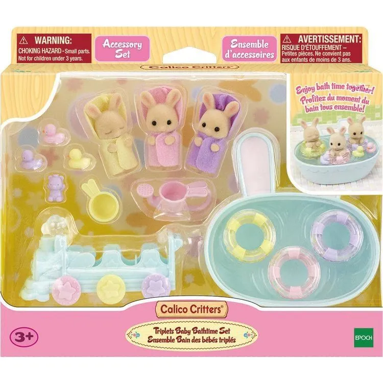 Calico Critters Triplets Baby Bathtime Set, Dollhouse Playset with 3 Figures and Accessories