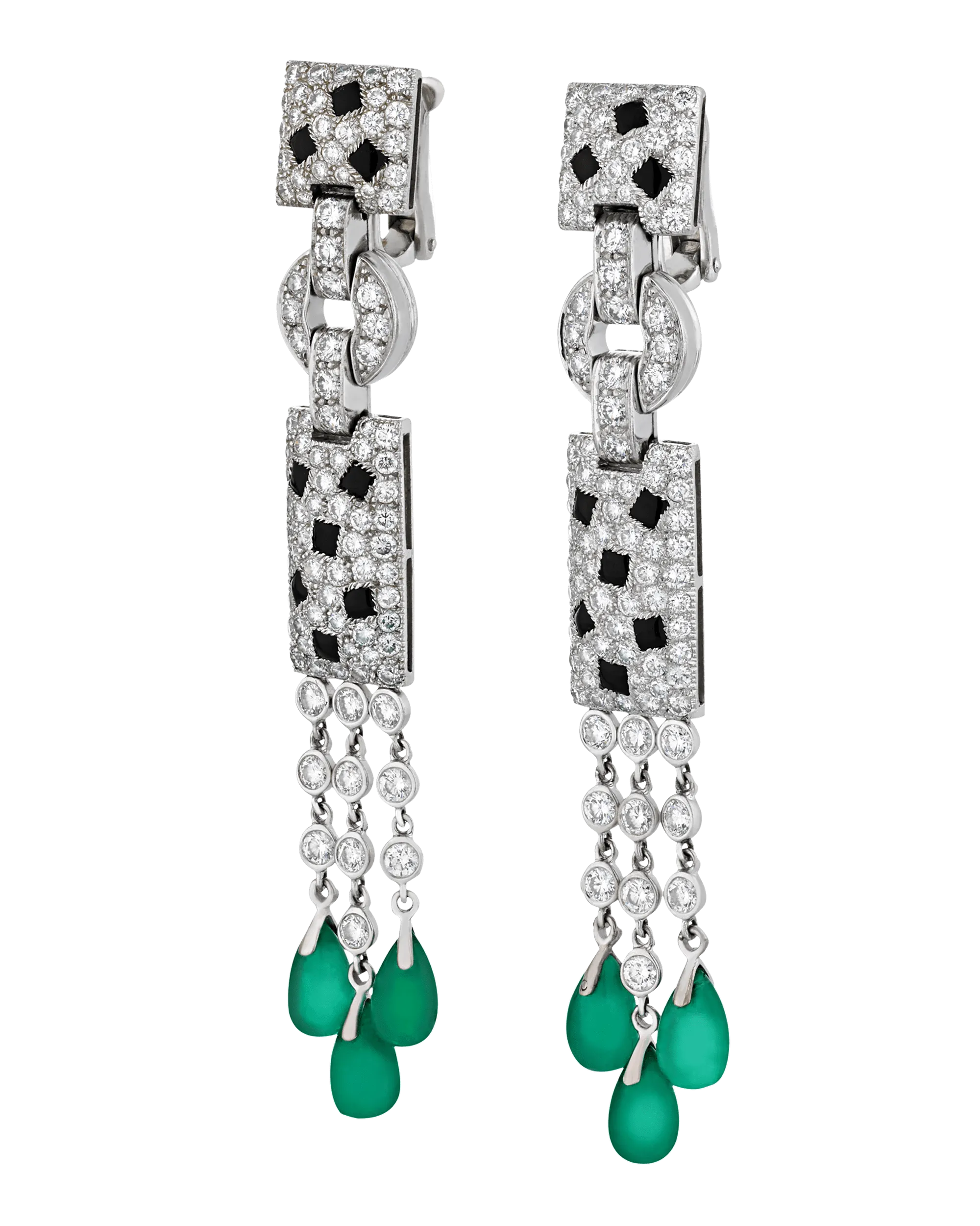 Cartier Panthère Diamond, Onyx and Emerald Drop Earrings