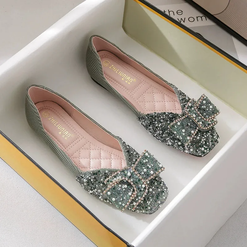 Cilool  Rhinestone Flat Bling Diamonds Bridal Shoes