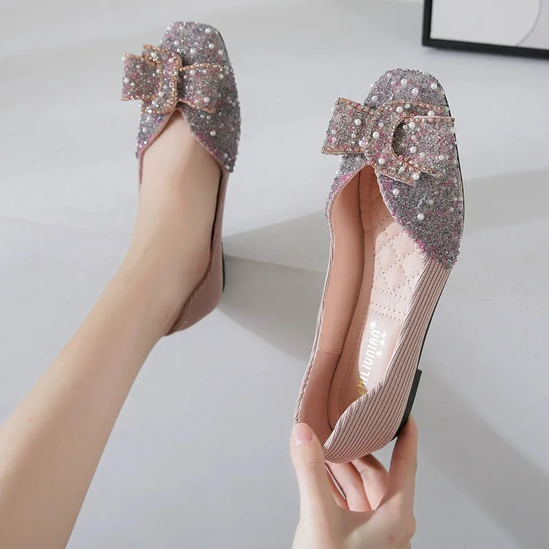 Cilool  Rhinestone Flat Bling Diamonds Bridal Shoes