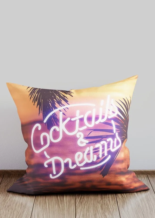 Cocktails And Dreams Neon Style Cushion