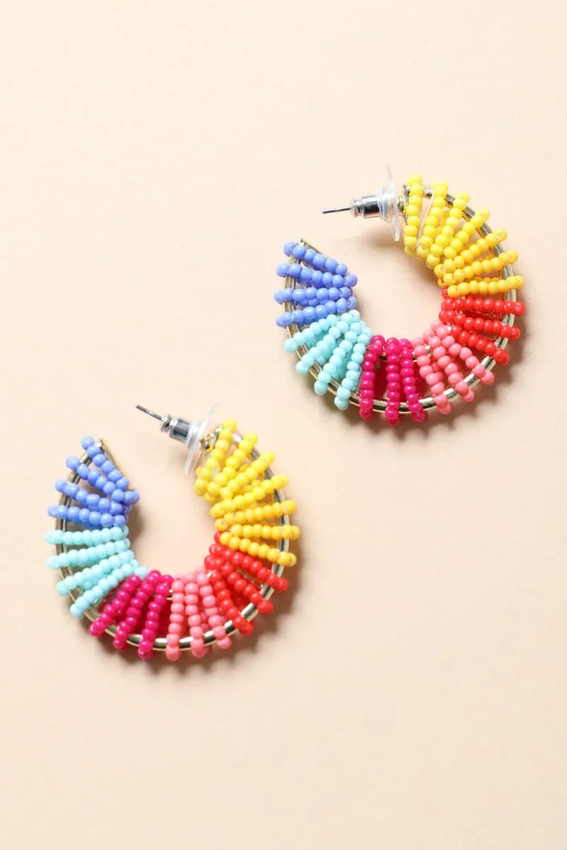 Colorful Beaded Hoop Earrings