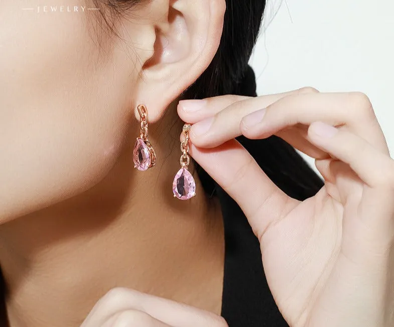 Colorful Series Retro Shiny Fashion Light Luxurious Smart Water Drop Earrings Women's Elegant Temperament Sensitive Earrings