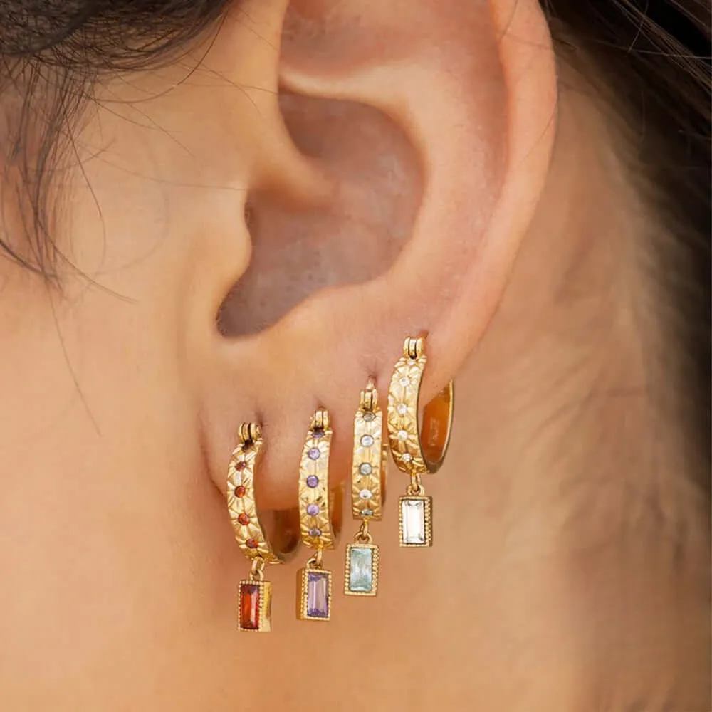 Colorful Square Zircon Pendant Huggie Hoop Earrings