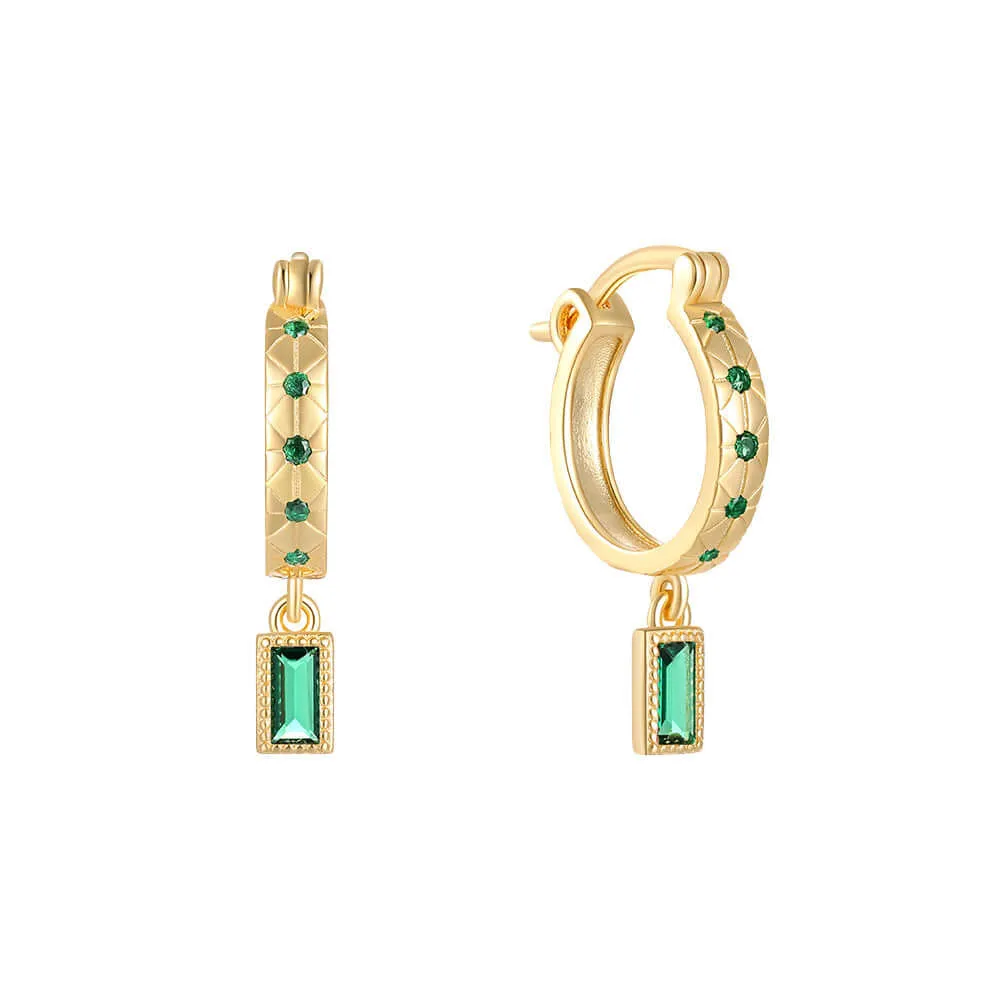 Colorful Square Zircon Pendant Huggie Hoop Earrings