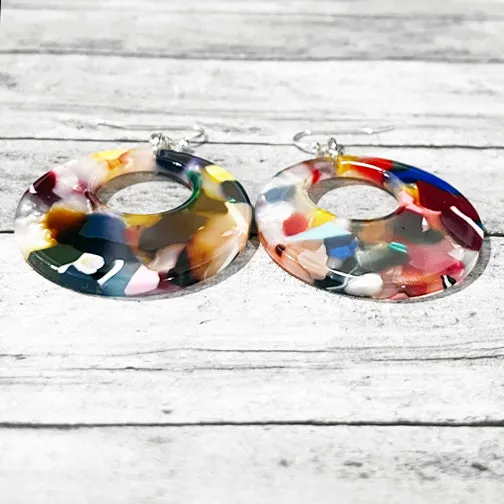 Colors of the Rainbow Resin Circle Earrings (GOLD OR SILVER EAR HOOKS)