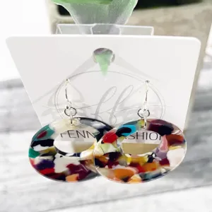 Colors of the Rainbow Resin Circle Earrings (GOLD OR SILVER EAR HOOKS)