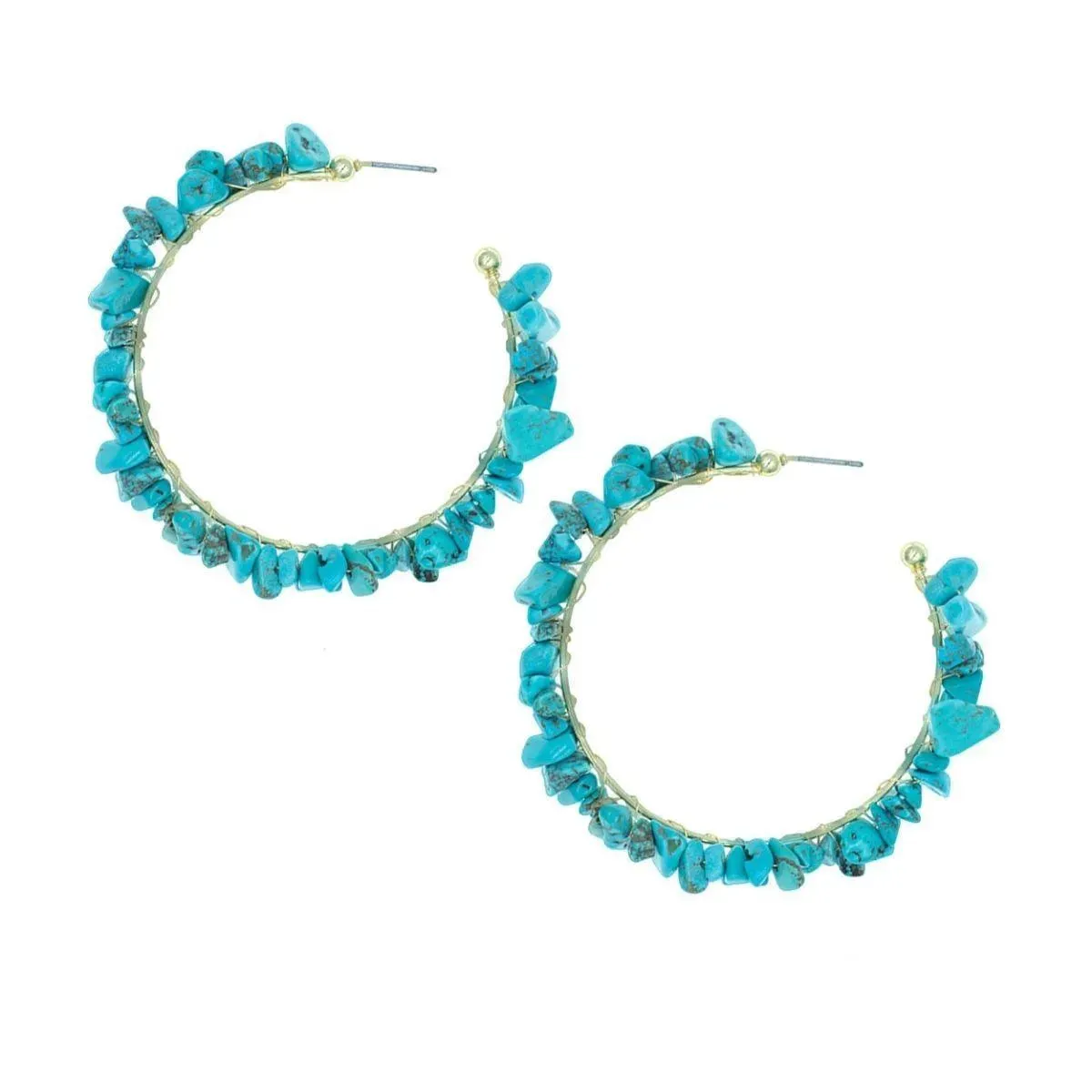 Connection Turquoise Stone Wrapped Open Hoop Earrings