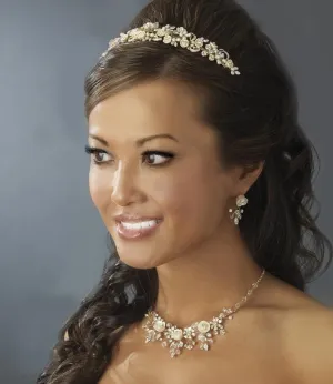 Creamy Floral Crystal Elegance Bridal Pearl Headband