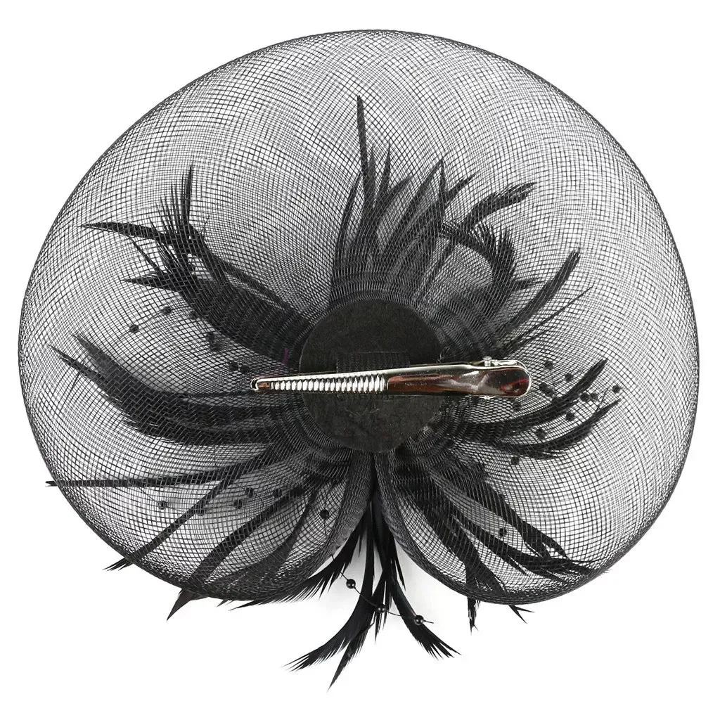 Crinoline and Feather Headband Fascinator - Black