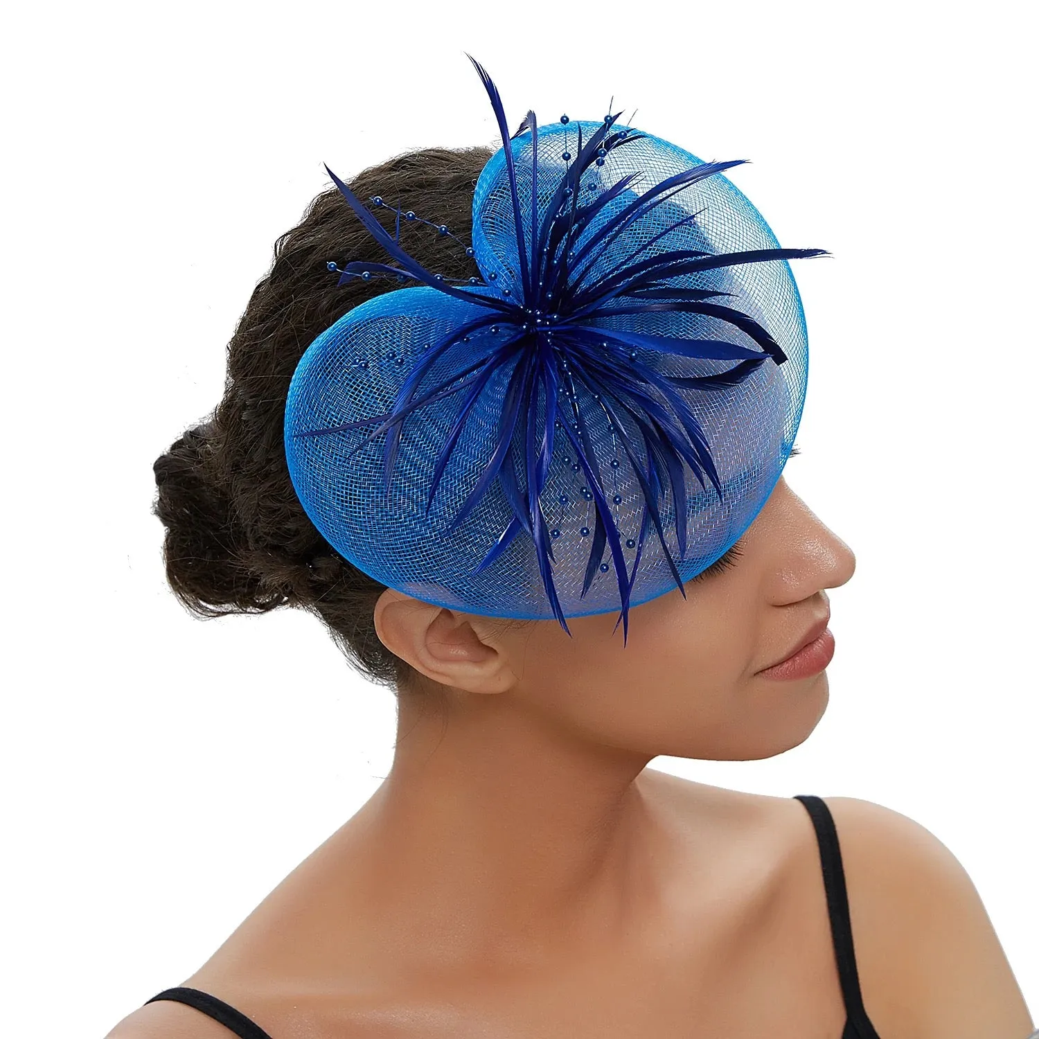 Crinoline and Feather Headband Fascinator - Royal Blue