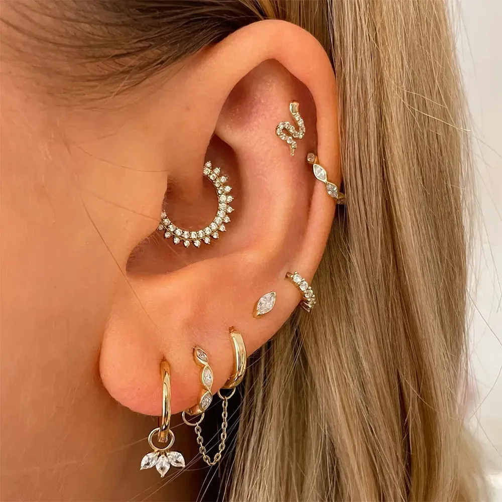 Crystal Three-Petal Hoop Earrings