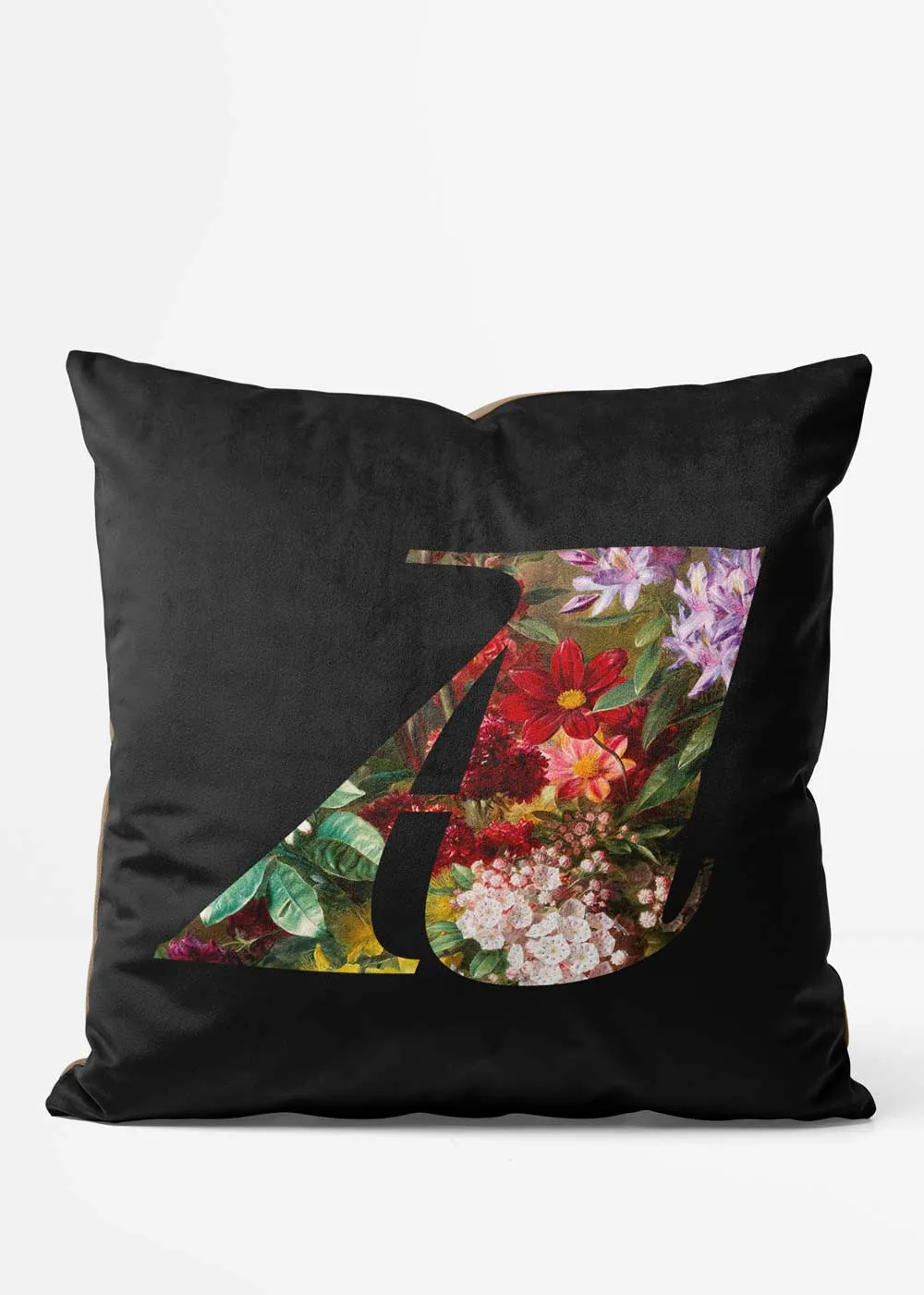 Custom Floral Single Letter Charcoal Cushion