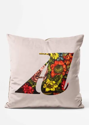 Custom Floral Single Letter White Cushion