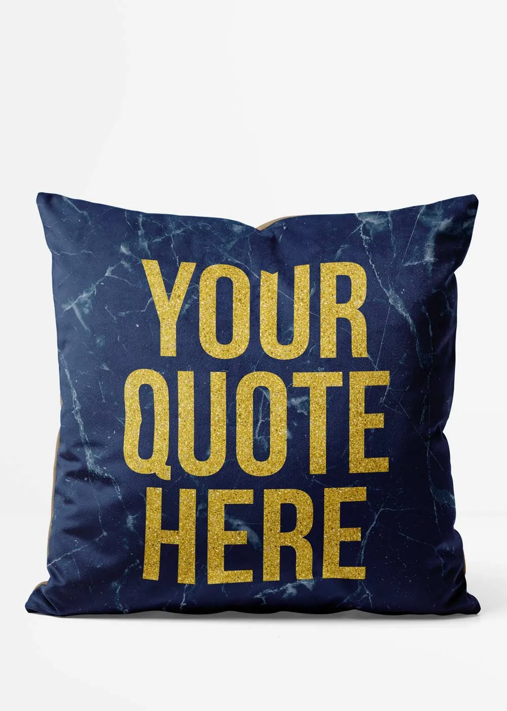 Custom Gold Glitter Style Lettering Blue Marble Cushion