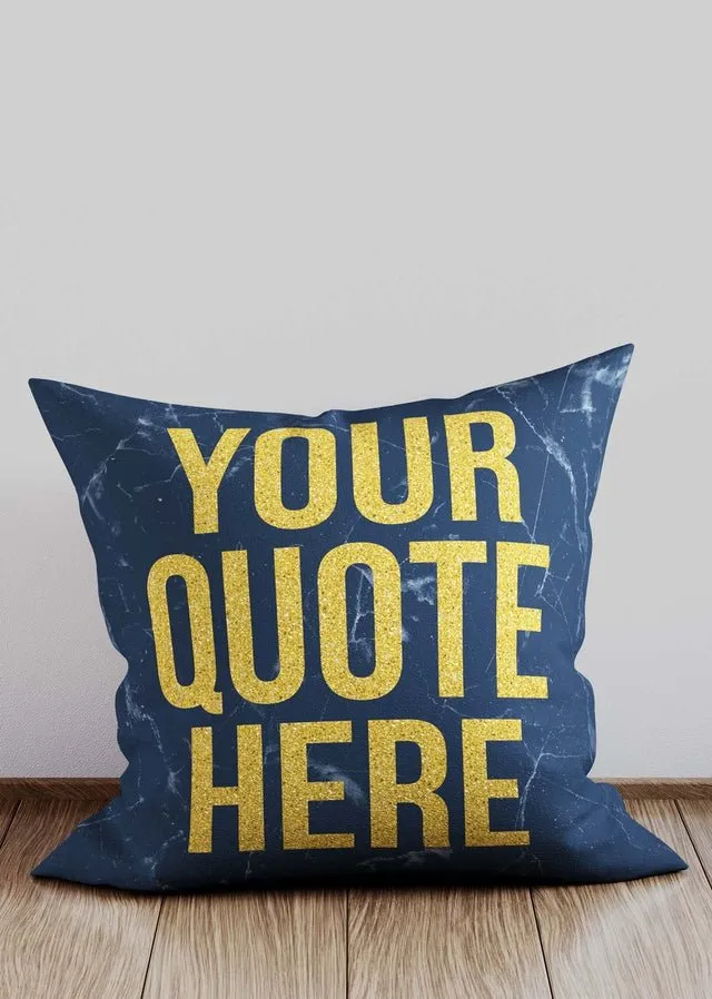 Custom Gold Glitter Style Lettering Blue Marble Cushion