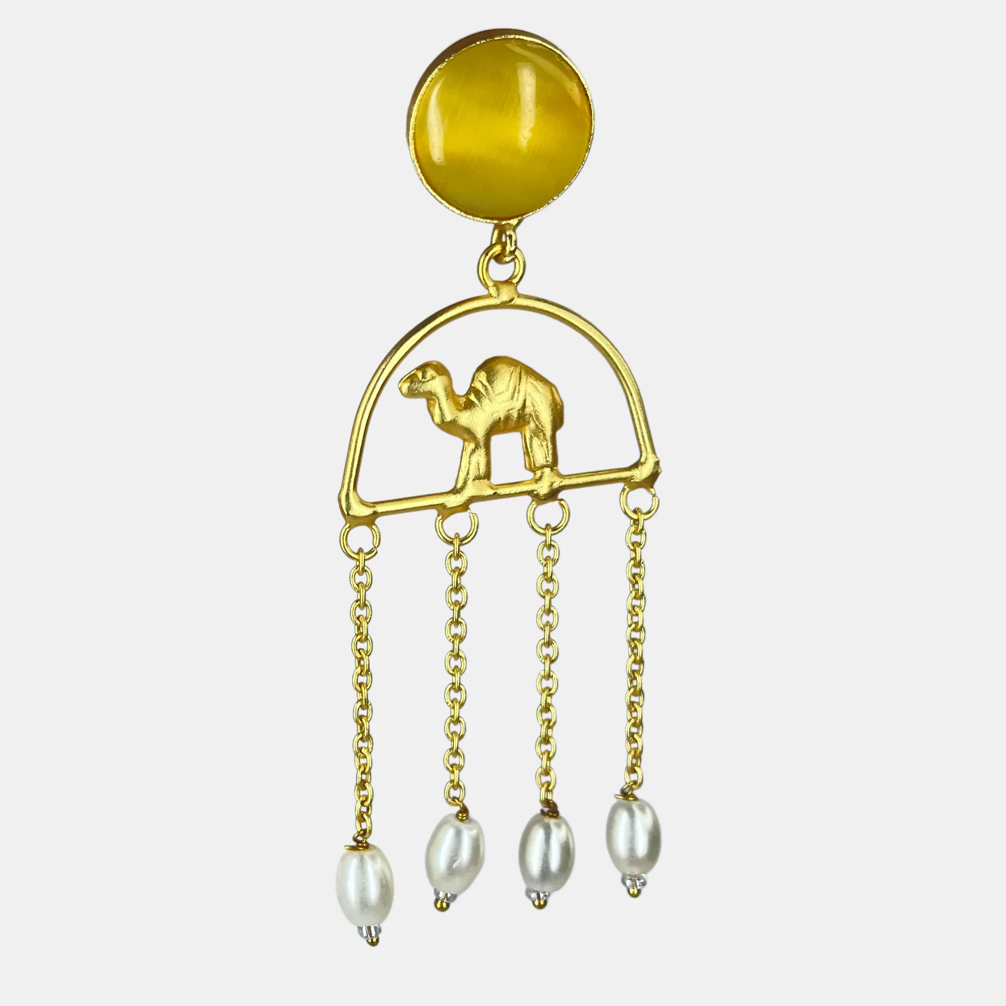 Elegant Gold Camel Dangle Earrings with Pearls