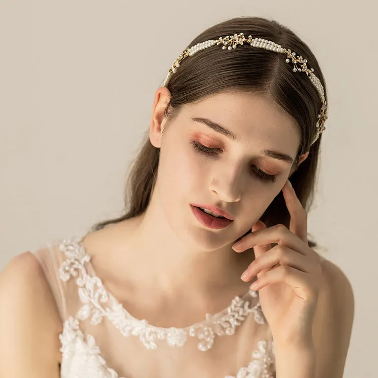 Elegant Pearl Beaded Wedding Bridal Headpieces