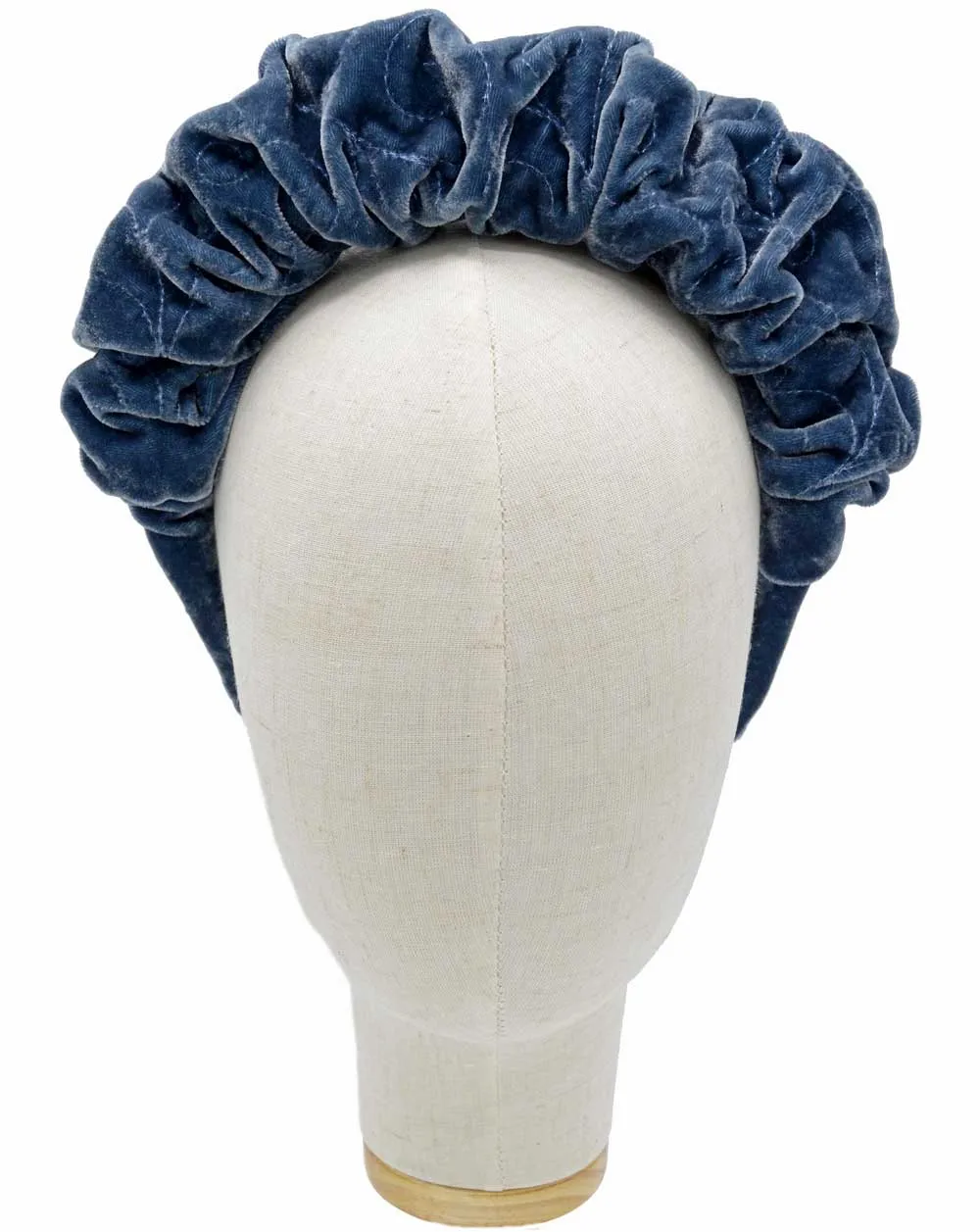 Embroidered silk velvet - handmade gathered crown in blue grey