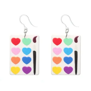 Exaggerated Heart Paint Palette Dangles Hypoallergenic Earrings for Sensitive Ears Made with Plastic Posts