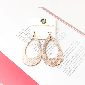 Faux Ivory Snakeskin Teardrop Earrings