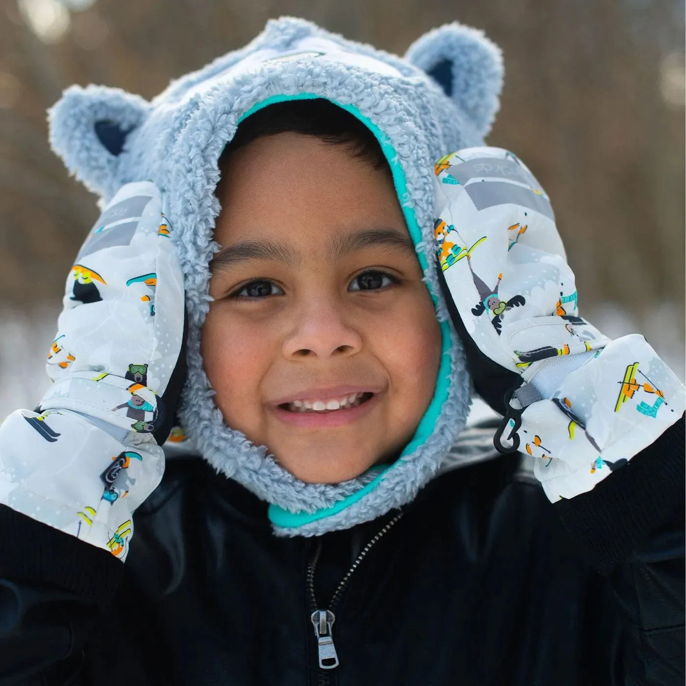 Flapjack Kids Reversible Sherpa Hat - Wolf/Ski Goggles