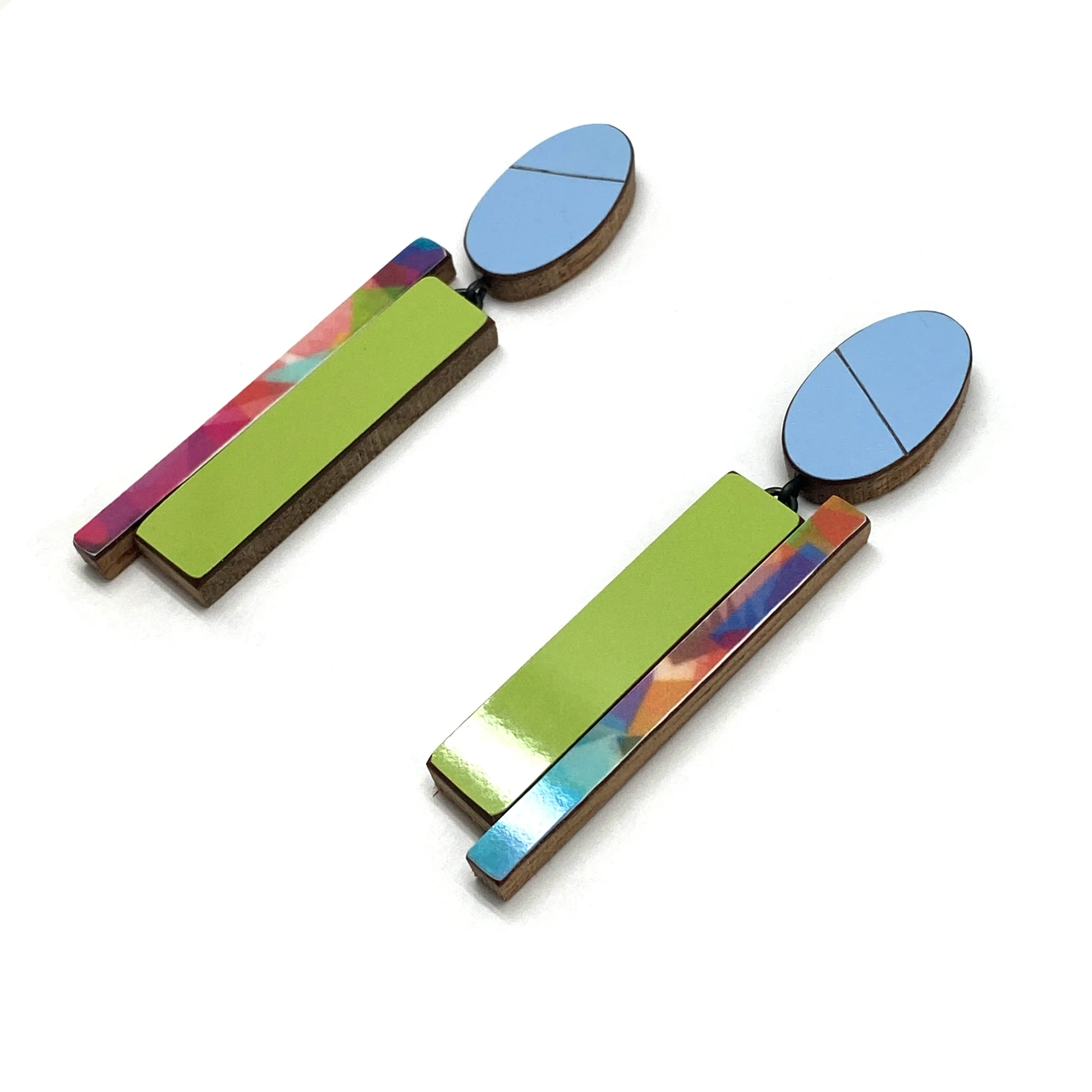 Geometric Earrings - Blue, Green, Multicolor