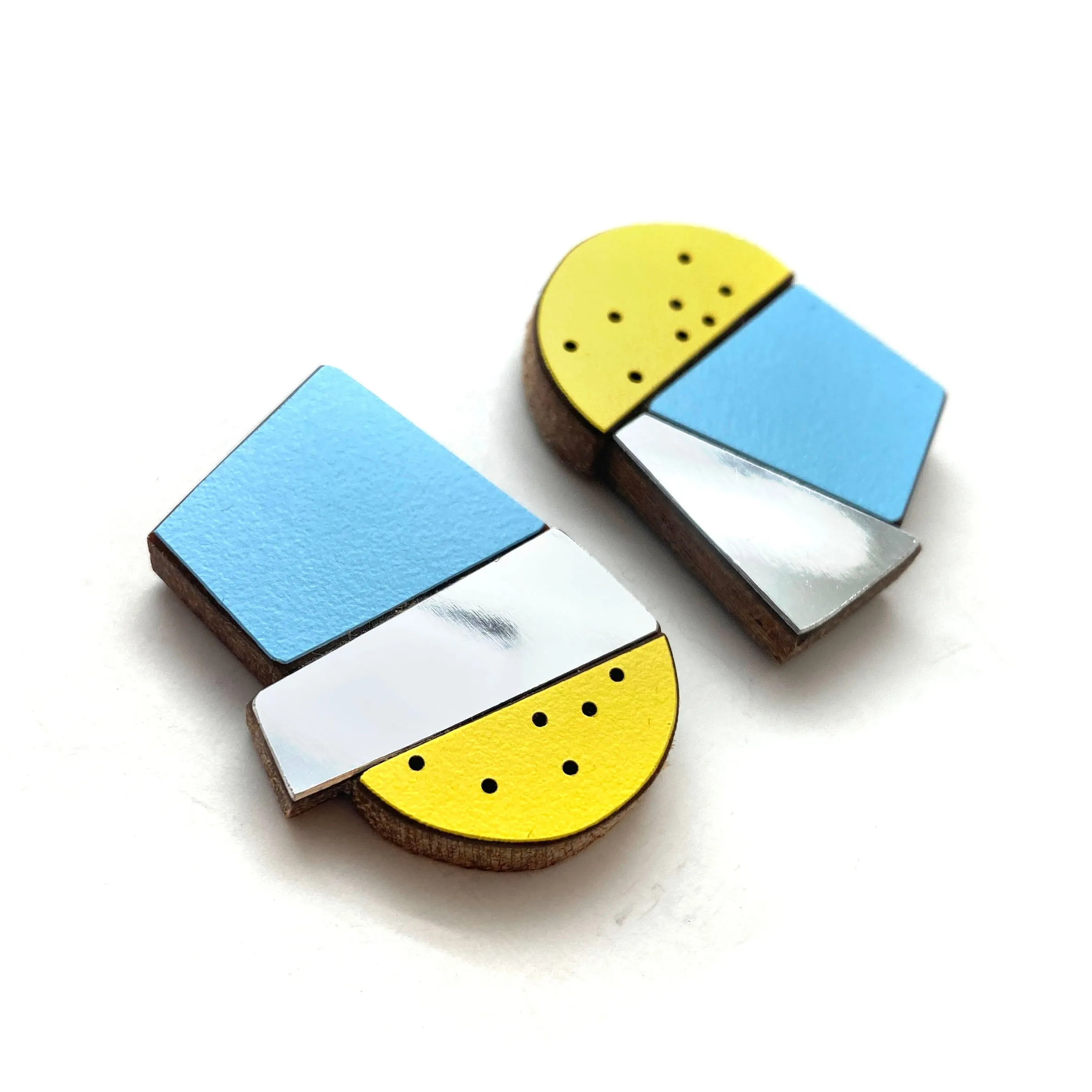 Geometric Earrings - Blue, Silver and Yellow